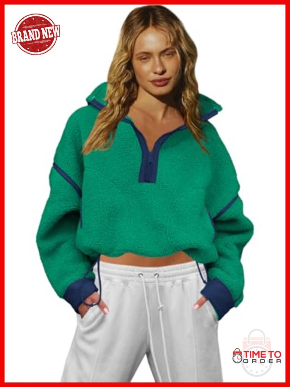 Women's Sherpa Fleece Half Zip Sweatshirt Cropped Pullover Jacket